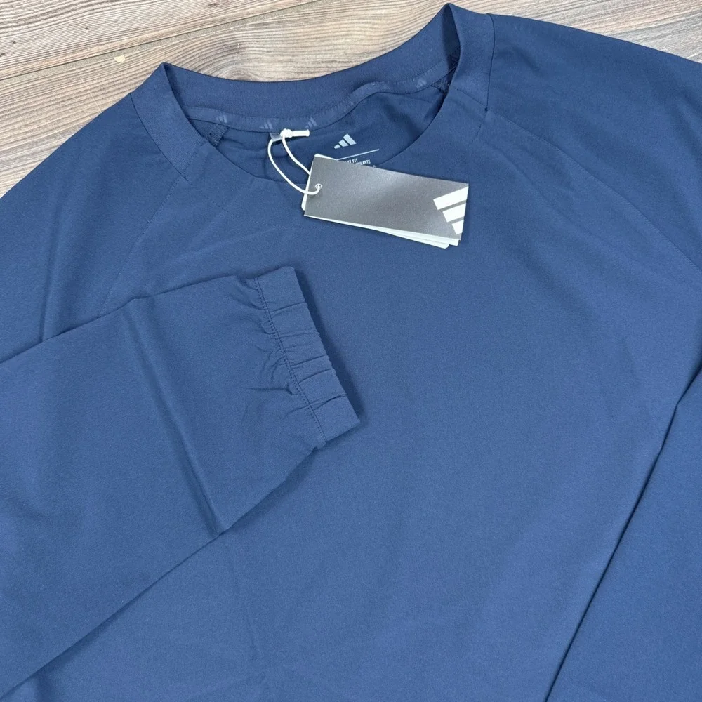 Adidas Mens Size  Large Go-To Wind Crew Sweatshirt Navy Golf Active JF4945 NEW